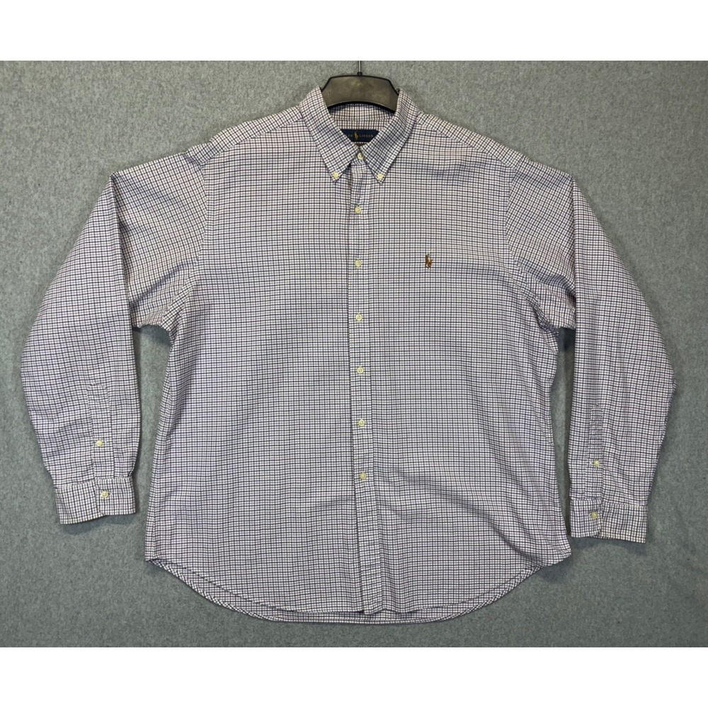 Ralph Lauren Classic Mens XXL Purple White Check Button Down Shirt Long Sleeve